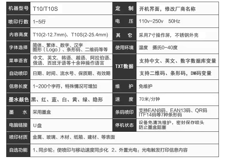 T10 T10S参数表